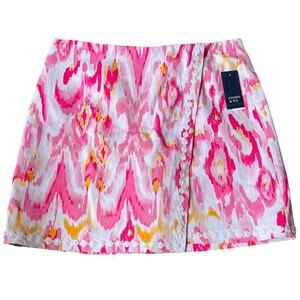 Crown & Ivy Pink Yellow‎ Ikat Print Wrap Skort Women's Size 8 NWT Athleisure